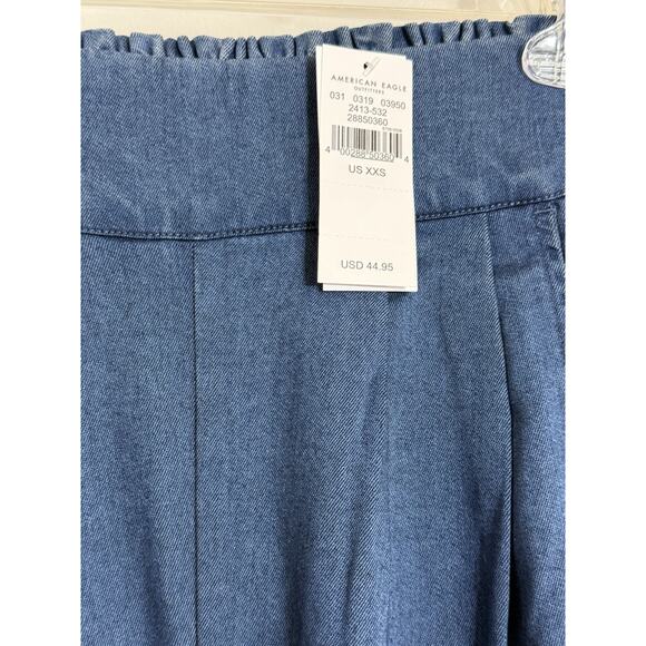 NEW American Eagle Size XXS Smocked Wide Leg Pull On Denim Pants Blue Jeans - Picture 2 of 3